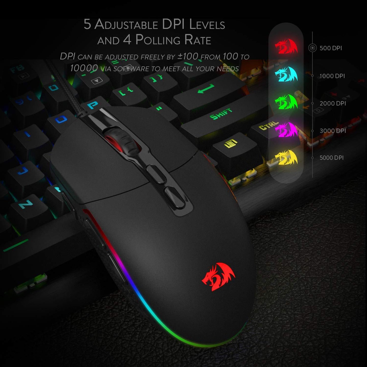 Ergonomic Gaming Mouse with RGB Lights – High Precision, Adjustable DPI, Wired/Wireless, Ideal for FPS, MOBA, MMO, and PC/Laptop Gaming