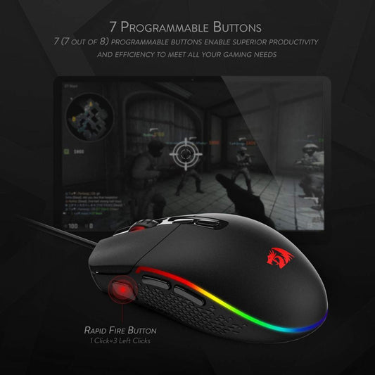 Ergonomic Gaming Mouse with RGB Lights – High Precision, Adjustable DPI, Wired/Wireless, Ideal for FPS, MOBA, MMO, and PC/Laptop Gaming