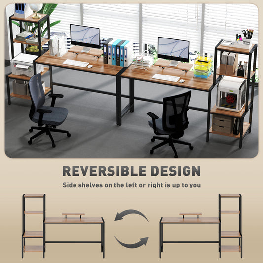 Computer Desk, 67 CPU Desk With Monitor Stand, Reversible 4-Tier Shelf, Industrial Writing Desk For Study Room, Brown